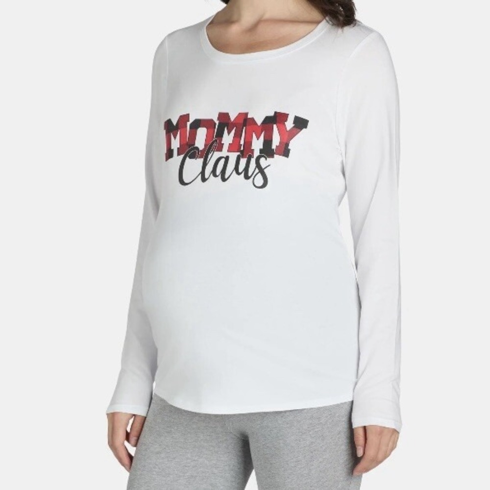 Time and Tru Womans Maternity Christmas Graphic Print Tee Medium 8-10 New White